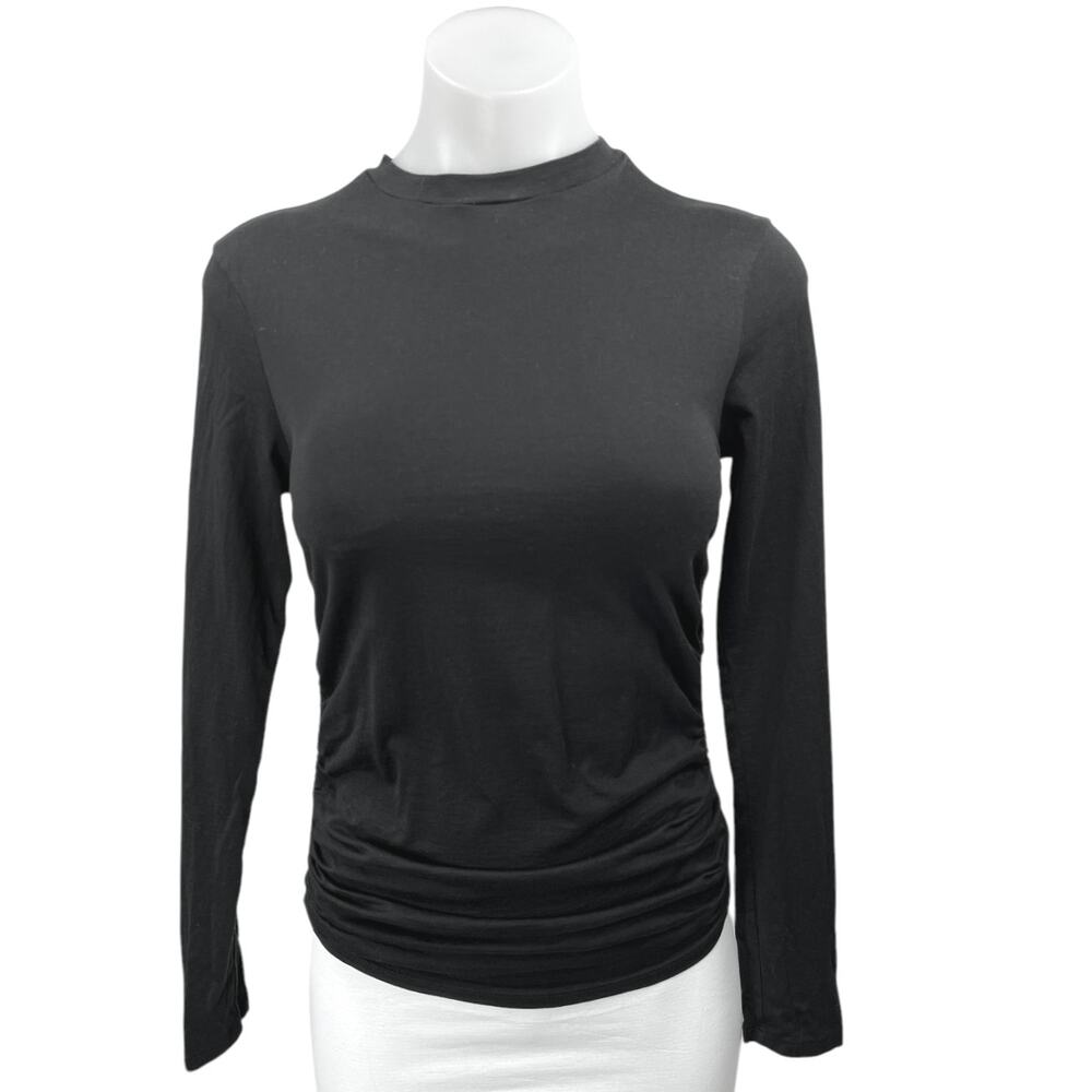 Theory Women's Black Crew Neck Stretch Pullover Long Sleeve T Shirt Top Size S